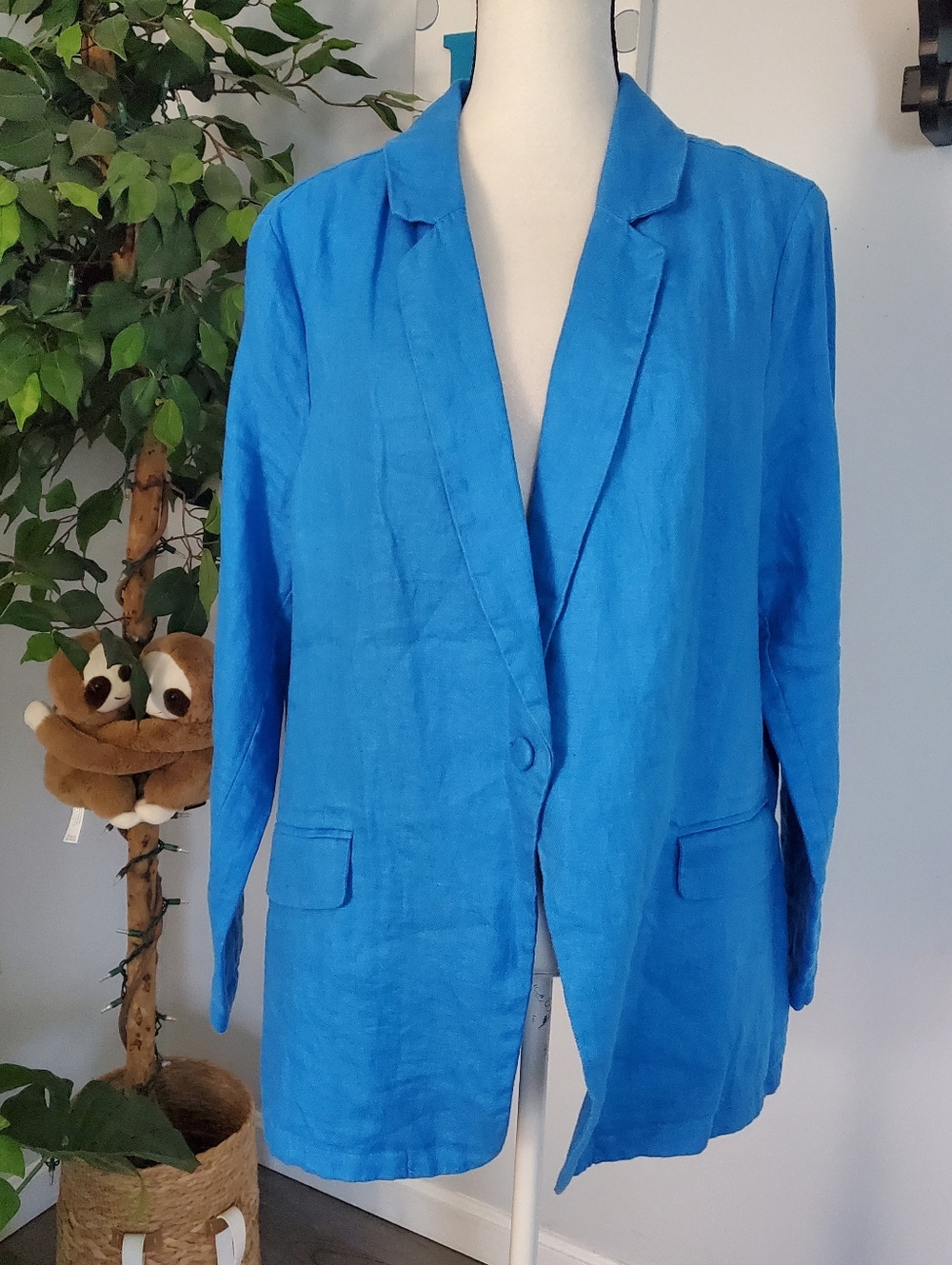 H By Halston 100% Linen Lined Boyfriend Blazer XL